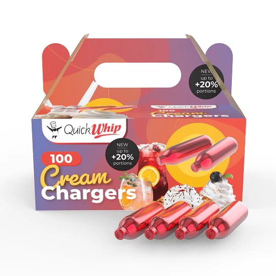QuickWhip 100 Pack Cream Chargers for high-volume whipped cream, beverage infusion, and commercial kitchens