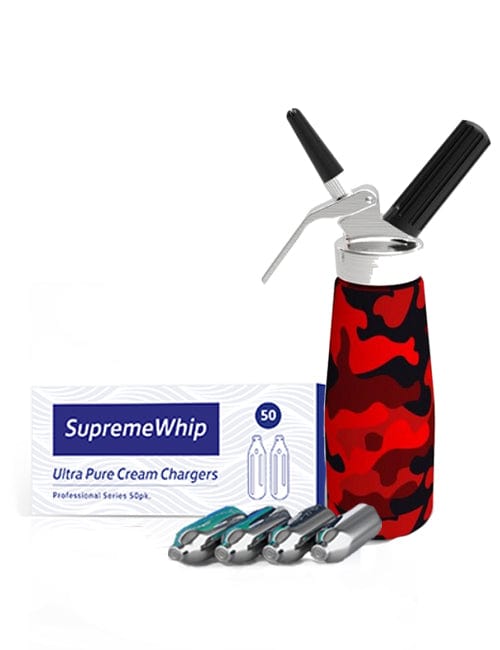 FreshWhip Cream Chargers + 0.5L Red Camo Print Dispenser | 100 - (10x 10pks) |