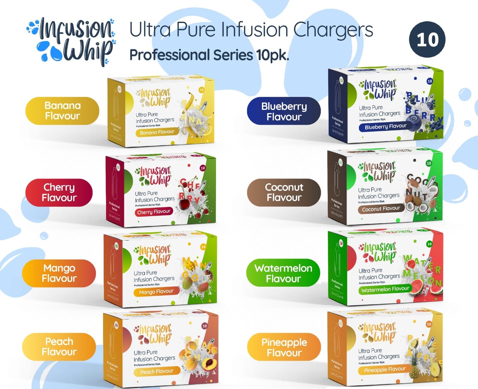 Mixed flavours Infusionwhip / FreshWhip  infusion Chargers 8.2g - 10pks