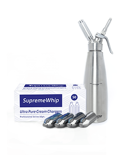 Starter Packs - SupremeWhip Cream Chargers + 1L Full Stainless Dispenser SILVER